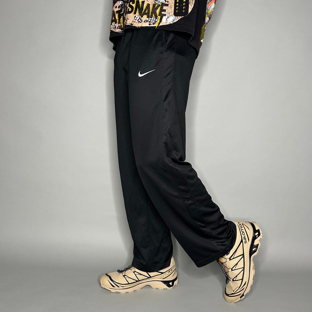 Vintage Y2K Nike Sweatpants Mens XL Baggy Wide Leg Black White Swoosh Polyester